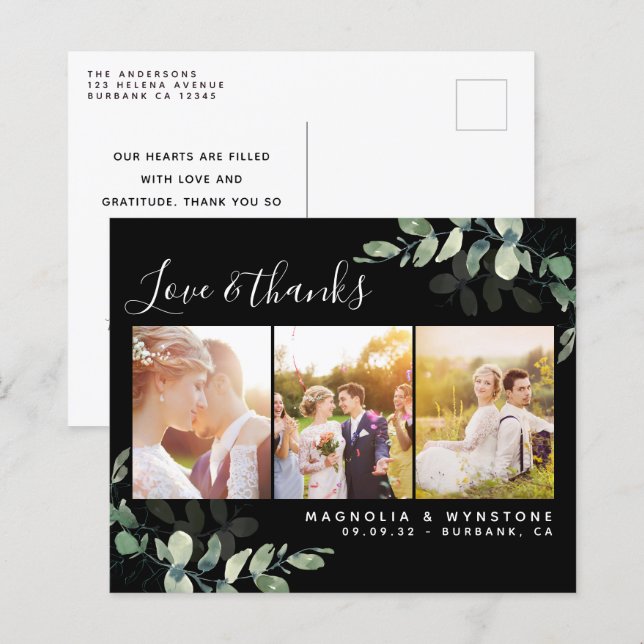 Budget Foto Eukalyptus Wedding Vielen Dank Postcar (Vorne/Hinten)