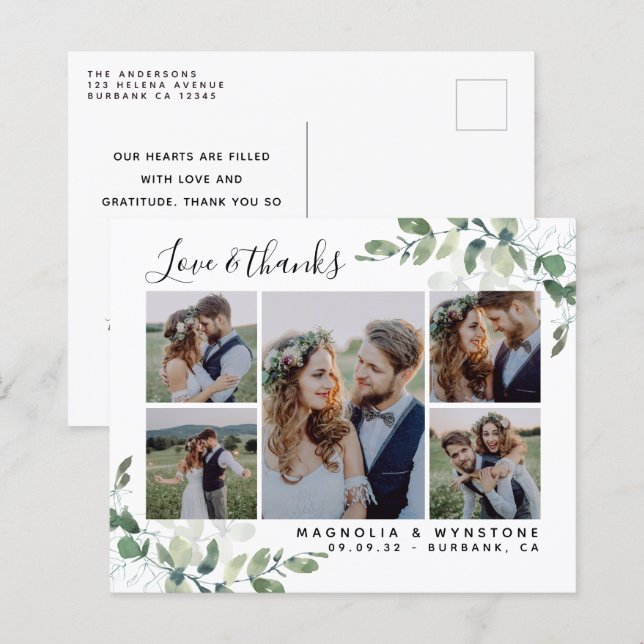 Budget Foto Eukalyptus Wedding Vielen Dank Postcar (Vorne/Hinten)