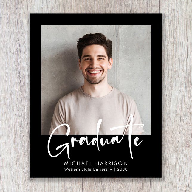 Budget Foto Fett Script Abschluss Ankündigung (Budget White Script Photo Graduation Announcement)
