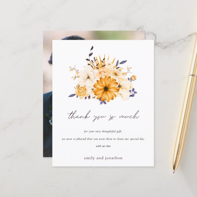 Budget Foto Floral Yellow Wedding Vielen Dank (Vorderseite/Rückseite Beispiel)