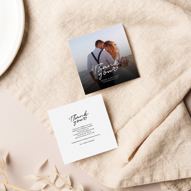 Budget Foto Handschrift Hochzeit Vielen Dank Mitteilungskarte (Wedding Photo Thank You Square Mini Notecard)