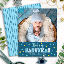 Budget Foto Happy Hanukkah Blue Gold Stars Card