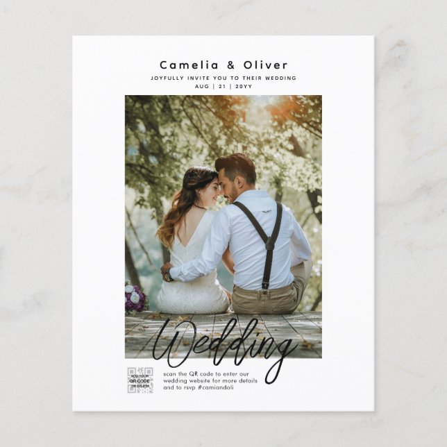 Budget Foto Hochzeit Einladung Classic White Flyer (Vorne)