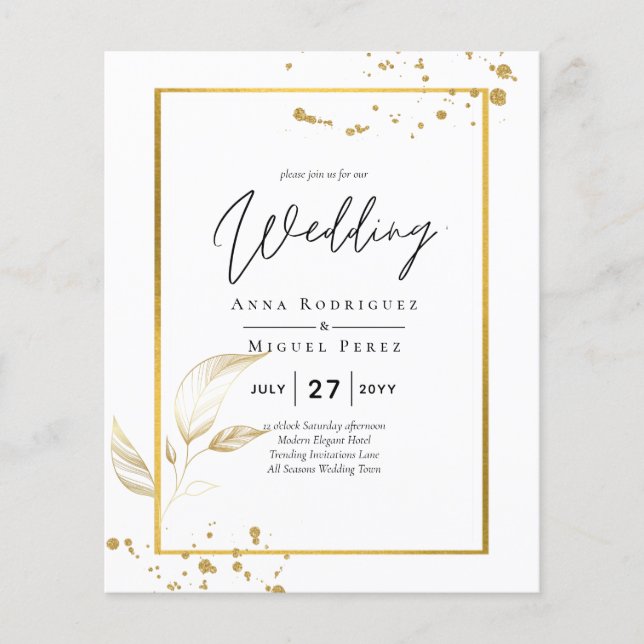 Budget Foto Hochzeit Einladung Classic White GOLD Flyer (Vorne)