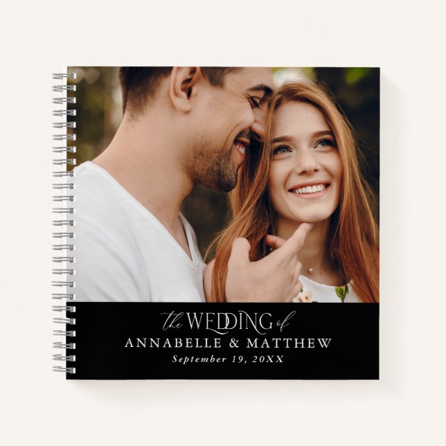 Budget Foto Hochzeit Gästebuch Schrift Typografie Notizbuch (Vorderseite)