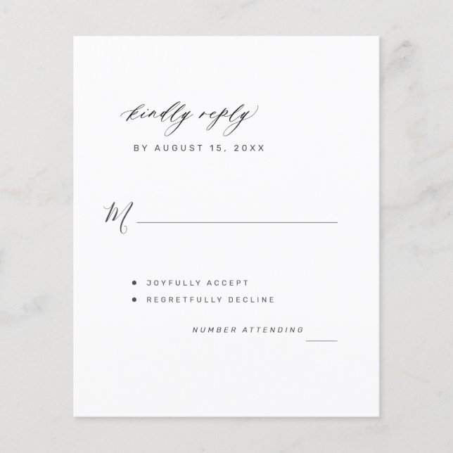 Budget FOTO Hochzeitsskript RSVP Karte (Vorne)