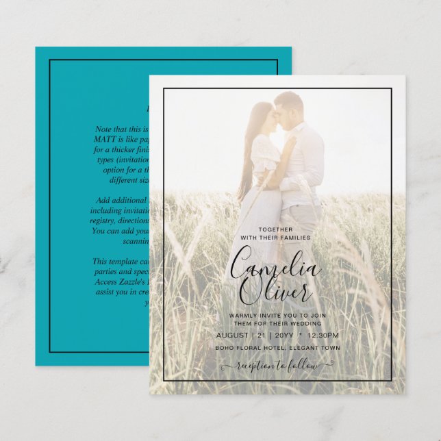 BUDGET Foto Overlay Blau Aquamarine Hochzeit Einla (Vorne/Hinten)