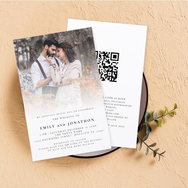 Budget Foto Overlay QR-Code Hochzeitsempfang (Front and back view, luxury foil printing)