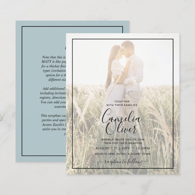BUDGET Foto Overlay Sea Glass Sage Einladung (Vorne/Hinten)