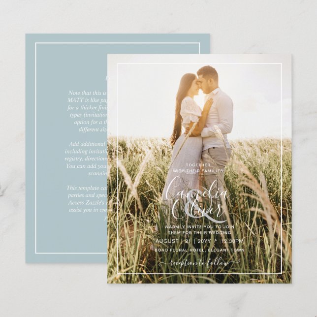 BUDGET Foto Overlay Sea Glass Sage Einladung (Vorne/Hinten)