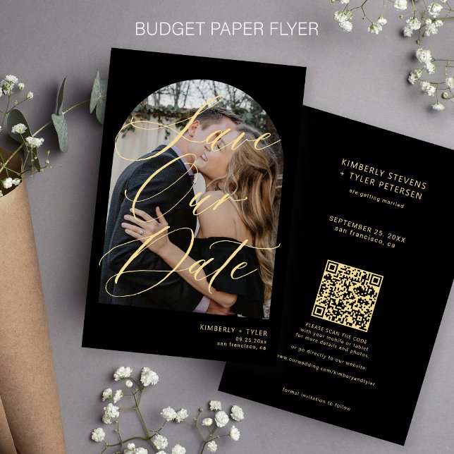 Budget Foto QR Code Gold Schwarze Hochzeit rett Da Flyer (Von Creator hochgeladen)