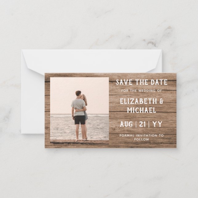 BUDGET Foto Rett Dates Rustic Wood Note Car Mitteilungskarte (Vorderseite)