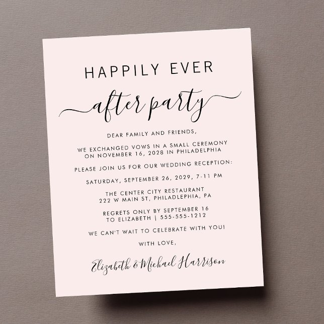 Budget Foto Rosa Hochzeitsempfang Einladung (A chic budget-friendly Happily Ever After Party invitation for your wedding celebration)
