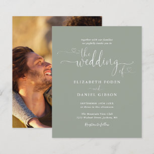 Budget Foto Sage Green Hearts Hochzeit Einladung