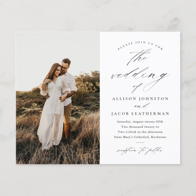 Budget Foto Schwarz-Weiß Hochzeit Einladung (Vorderseite)