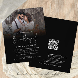Budget Foto Script QR Code Wedding Black Invite