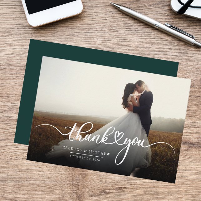 Budget Foto Script Wedding Vielen Dank Mitteilungskarte (Modern Photo Script Wedding Thank You Note Card)