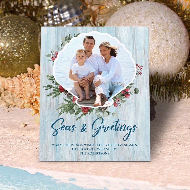 Budget Foto Seashell Seas Greetings Holiday Card (Von Creator hochgeladen)