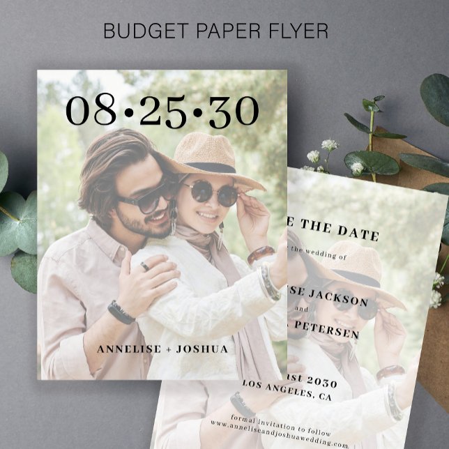 Budget Foto Typografie Hochzeit speichern Sie das  Flyer (Von Creator hochgeladen)
