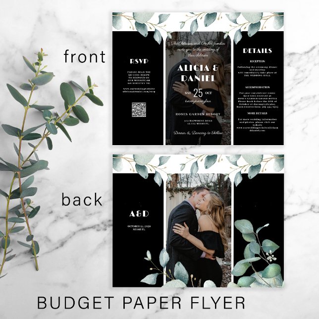 Budget Foto uAwg Details dreifach schwarze Hochzei Flyer (The size of the invitation is 8.5" x 11")