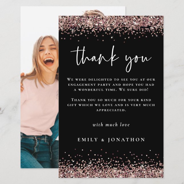 Budget Foto Verlobung Rose Gold Glitzer Dank (Vorne/Hinten)