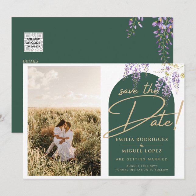 Budget FOTO Wisteria Wedding Dave Dates Einladung (Vorne/Hinten)