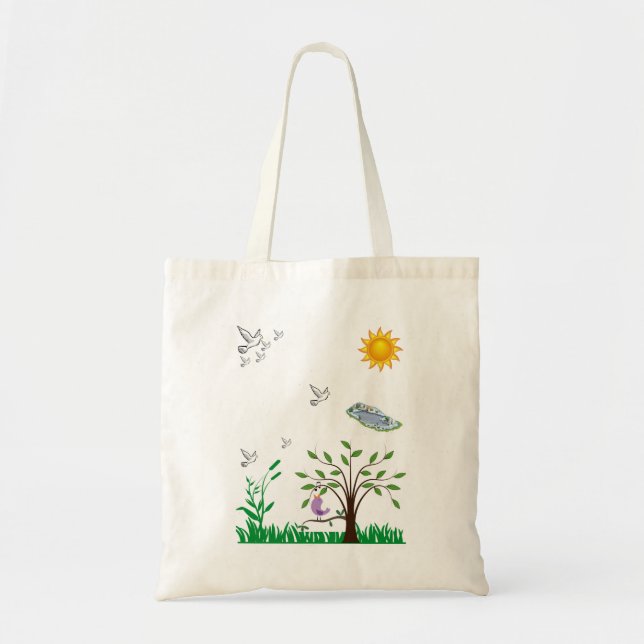 Budget fourre-tout sac à main oiseaux blancs volan (Devant)