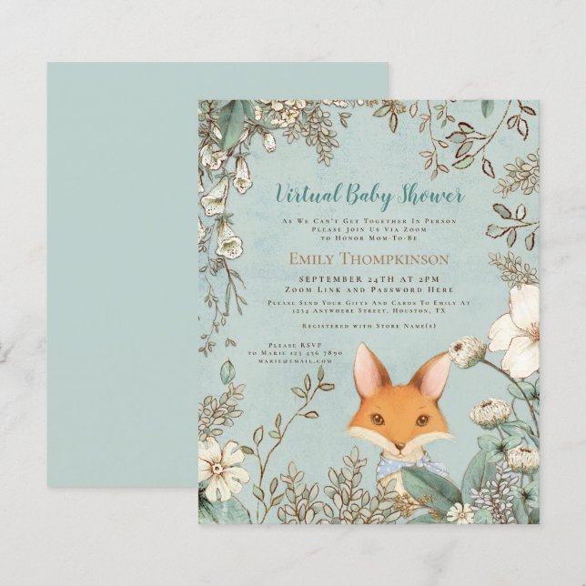 Budget Fox Boy Virtual Baby Dusche Einladung (Vorne/Hinten)