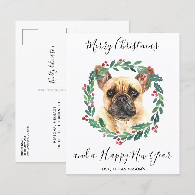 Budget French Buldog Chien Merry Christmas Carte p (Devant / Derrière)