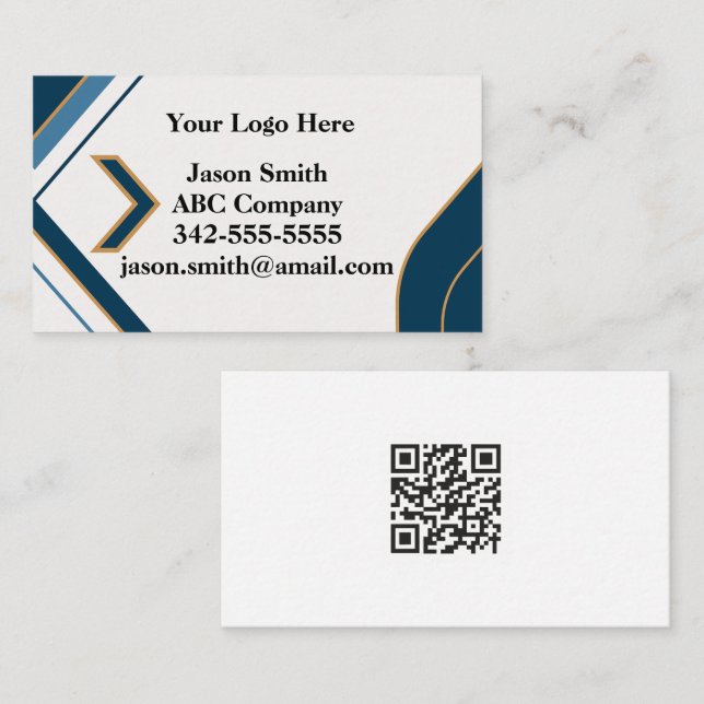 Budget Friendly Blue & Gold Dynamic QR Code Visitenkarte (Vorne/Hinten)
