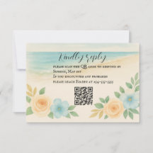 Budget Friendly Floral Beach QR Code RSVP Card