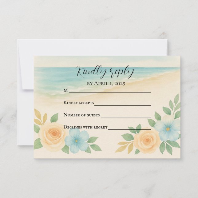 Budget Friendly Floral Beach RSVP Card (Vorderseite)