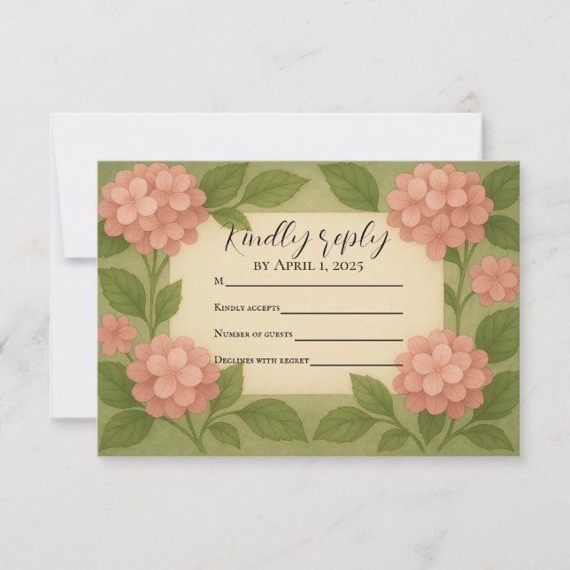 Budget Friendly Pink Hydrangea RSVP Card (Vorderseite)