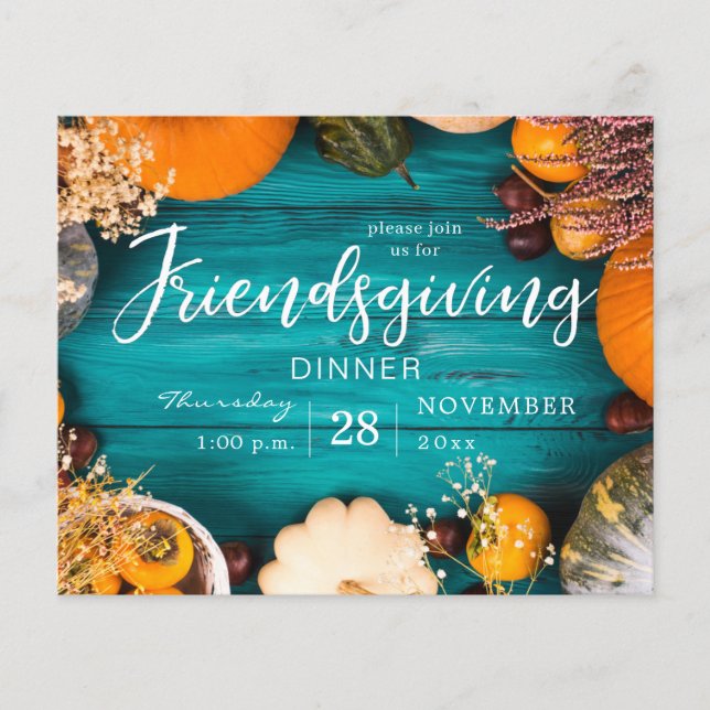 Budget Friendsgiving Dinner Fest Blue Pumpkin Flyer (Vorne)