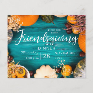 Budget Friendsgiving Dinner Fest Blue Pumpkin Flyer
