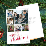 Budget Frohe Weihnachten 6 Foto rote Typografie-Ka<br><div class="desc">Rustikale moderne Rot handschriftliche Kalligrafie Frohe Weihnachtsschrift mit sechs Familiencollage aus mehreren Fotos einfache, minimale weißes Budget bezahlbare Urlaubskarte Vorlage mit Ihrem individuellen personalisierten Text auf beiden Seiten. BITTE LESEN SIE DIE PRODUKTBESCHREIBUNG AUF DEM VERLASSEN BIS ZUM KAUF! ENVELOPES SIND OPTIONAL, Doppelter Karo alle Informationen und Rechtschreibung Ihres Textes, weil...</div>
