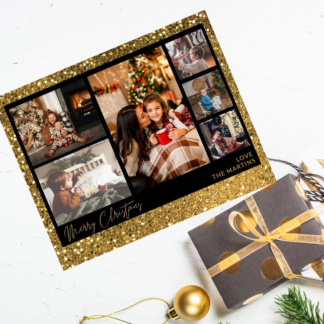 Budget Frohe Weihnachten Gold Glitzer Multi Foto Flyer (Von Creator hochgeladen)