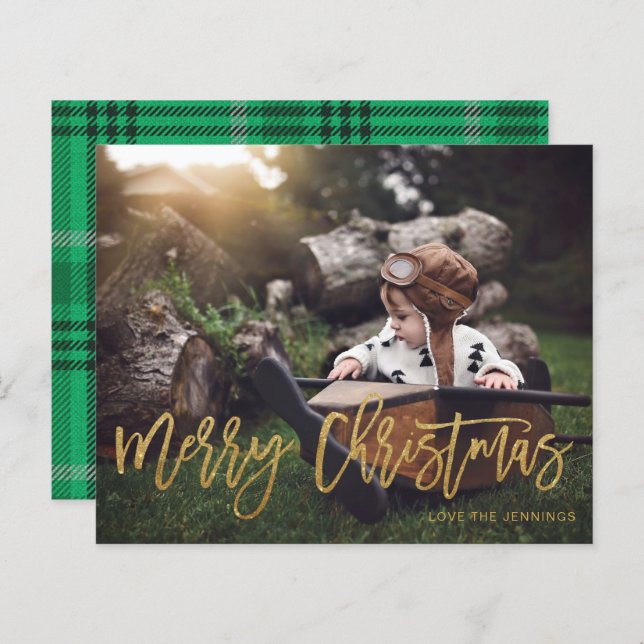 Budget Frohe Weihnachten Gold Glitzer Script Foto (Vorne/Hinten)