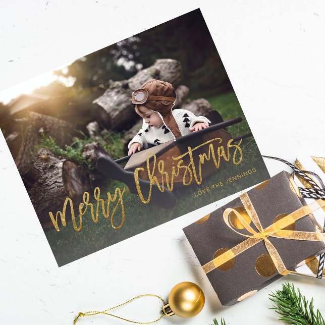 Budget Frohe Weihnachten Gold Glitzer Script Foto  Flyer (Von Creator hochgeladen)