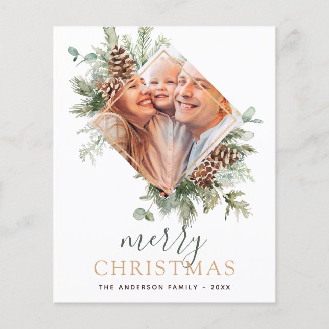 Budget Frohe Weihnachten Gold Grüne Foto Urlaub Flyer (Vorne)