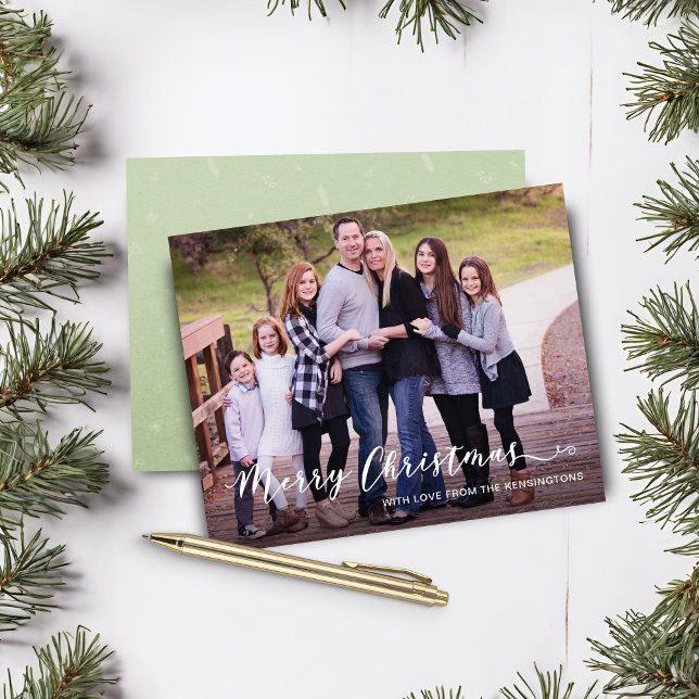 Budget Frohe Weihnachten handgeschriebenes Weihnac (Budget Merry Christmas Handwritten Holiday Photo Christmas Card)