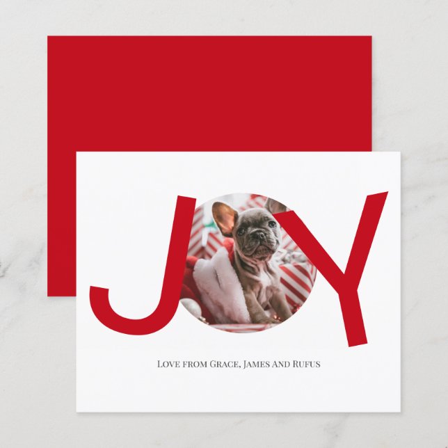 BUDGET Frohe Weihnachten Joy Red Foto Card (Vorne/Hinten)