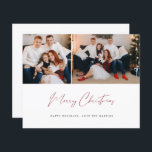 Budget Frohe Weihnachten Moderne Drehbuch Zwei Fot<br><div class="desc">** SATIN PAPIER IST PAPIERTHIN. AKTUALISIEREN SIE DAS PAPIER FÜR EIN BILD, KARTENPAPIER. HAT EINE OPTION FÜR ENVELOPES. *** Rette Geld für Einladungen mit dieser kleineren Einladung, die eine Option für Umschläge hat. Schicken Sie ein paar Feiertagjubiläen mit Ihrem fröhlichen Weihnachts-Moderne Script Zwei Foto Weihnachtskarten. Eine größere Karte oder mehrere...</div>