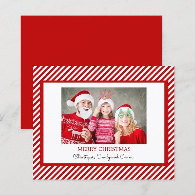 Budget Frohe Weihnachten Red White Foto Card (Vorne/Hinten)