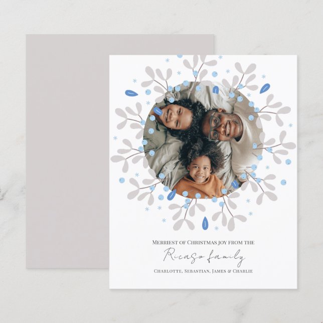BUDGET Frohe Weihnachts Blue Wreath Foto Card (Vorne/Hinten)