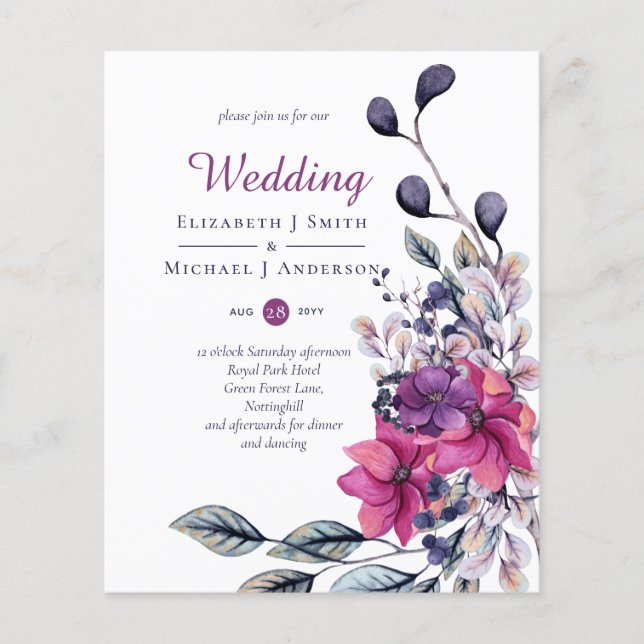 BUDGET Fuchsia Lila Pink Wedites Einladungen Flyer (Vorne)