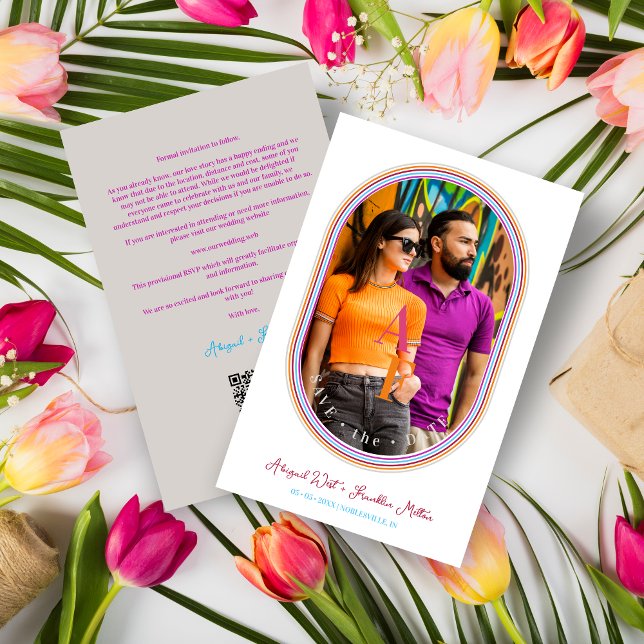 BUDGET Funny Wedding Modernes Oval Minimalistische (Budget Modern Multicolored Minimalist Oval Photo Affordable Wedding Save the Date Card.)