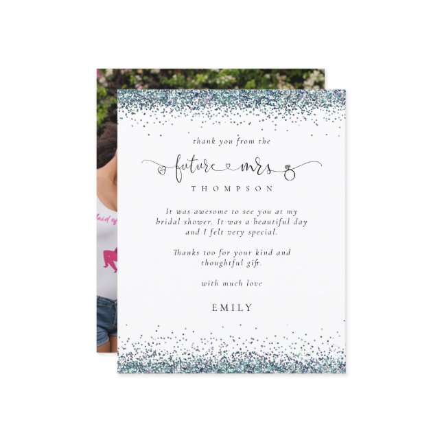 Budget Future Frau Foto Blue Glitzer Vielen Dank (Vorderseite/Rückseite Beispiel)