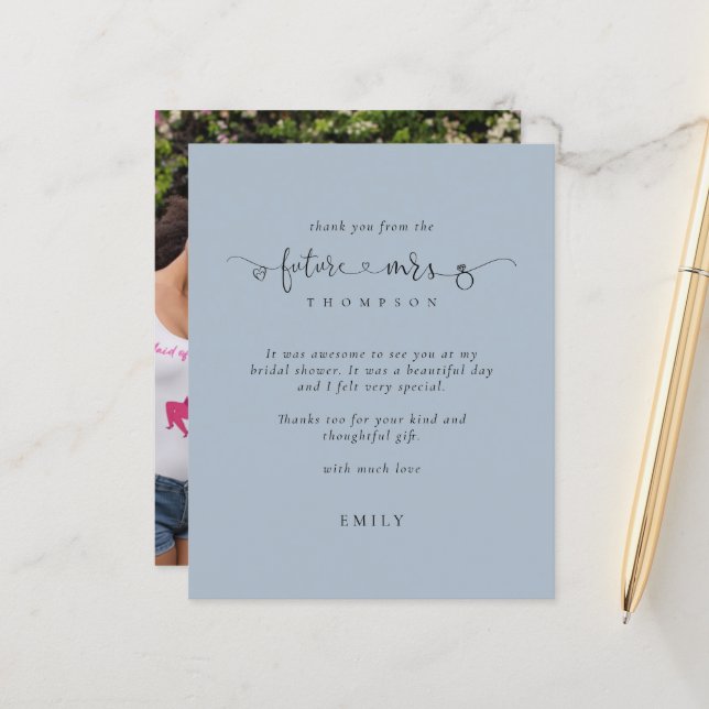 Budget Future Frau Foto Brautparty Blue Danke (Vorderseite/Rückseite Beispiel)