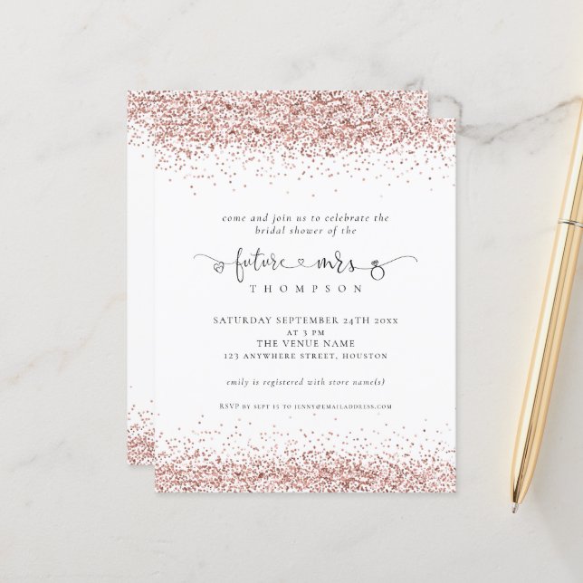 Budget Future Rose Gold Glitzer Brautparty (Vorderseite/Rückseite Beispiel)
